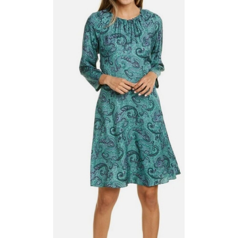 Rebecca Taylor Margaux Dress Womens 14 Silk Blend Paisley Long Sleeve